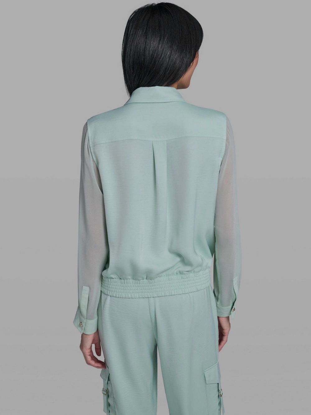 KARL LAGERFELD PARIS Mint Green Button-Front Blouse Jacket WORN ONCE - Picture 2 of 13